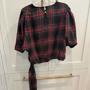 Vince Camuto Blackwatch Plaid Tie Blouse